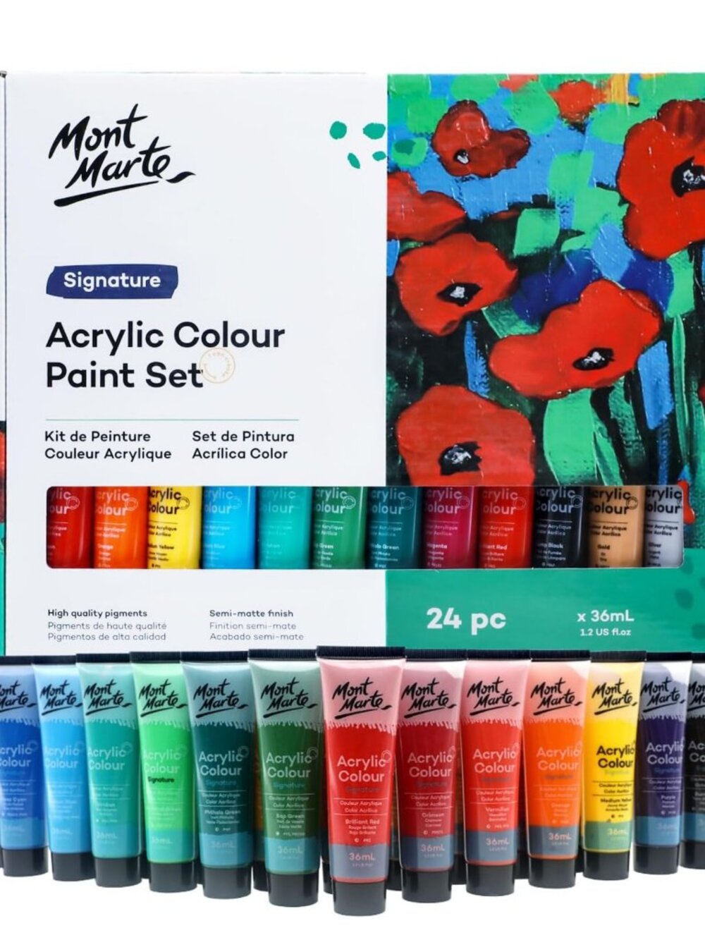 New Mont Marte Acrylic Paint Paints Set 24 Colors 36ml Tubes Art Supplies Craft